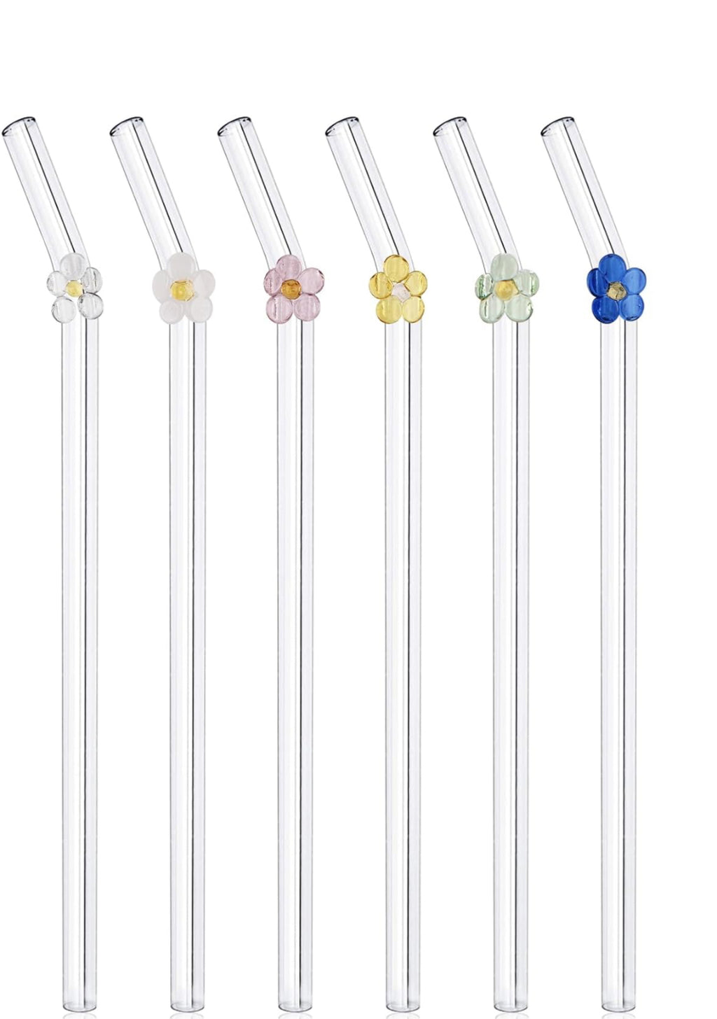 Reusable glass straw with colorful flower