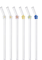Reusable glass straw with colorful flower